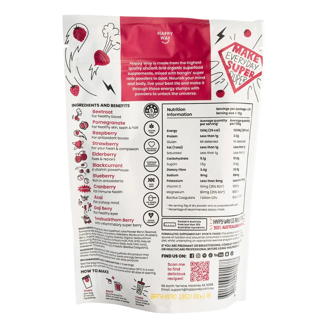Happy Way - Super Reds Powder 200g - Raspberry - Image 2