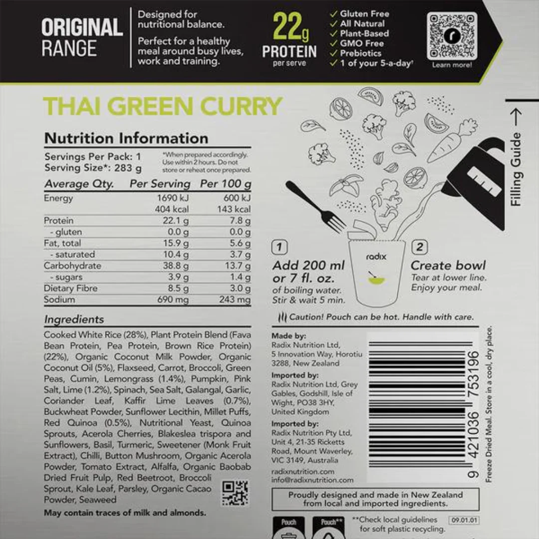 Radix Nutrition - Original Meals - Thai Green Curry (400 Kcal) - Image 2